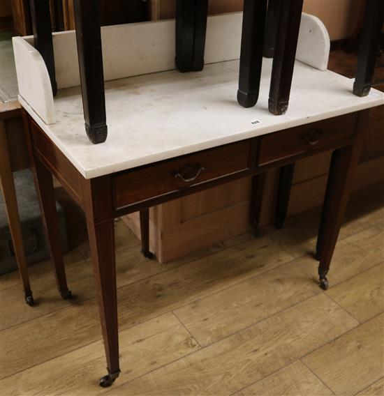 A marble top wash stand with two drawer Sheraton style base W.91cm